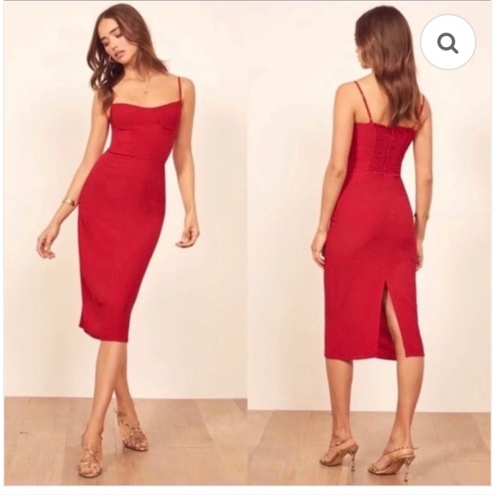 Reformation Red Isabel fitted midi dress in Red: Never worn (tags were removed)
